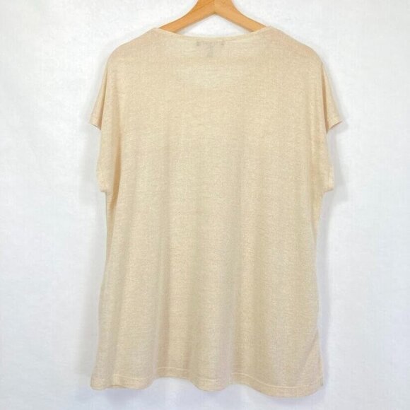 Picadilly Made In Canada Linen Blend Short Sleeve Blouse Coastal Boho L - Picture 3 of 4